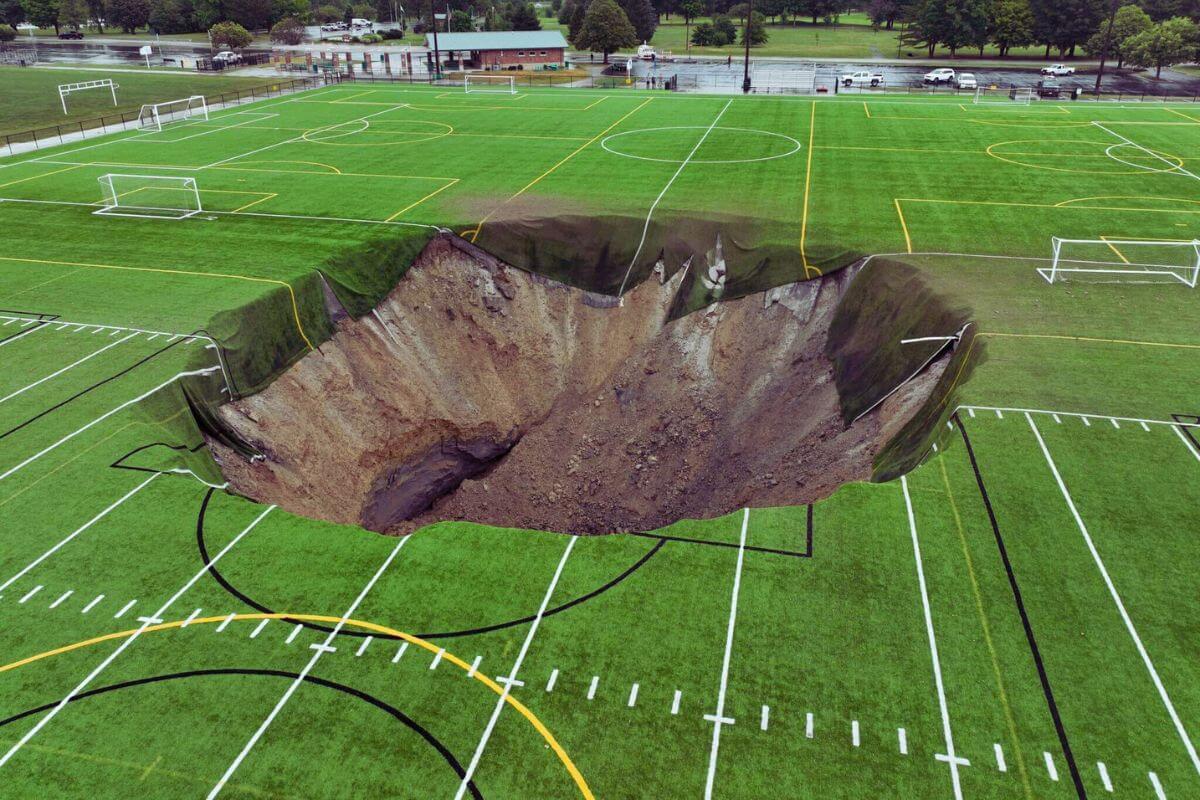 Alton Football Pitch Collapses 100-Foot Sinkhole Swallows Field