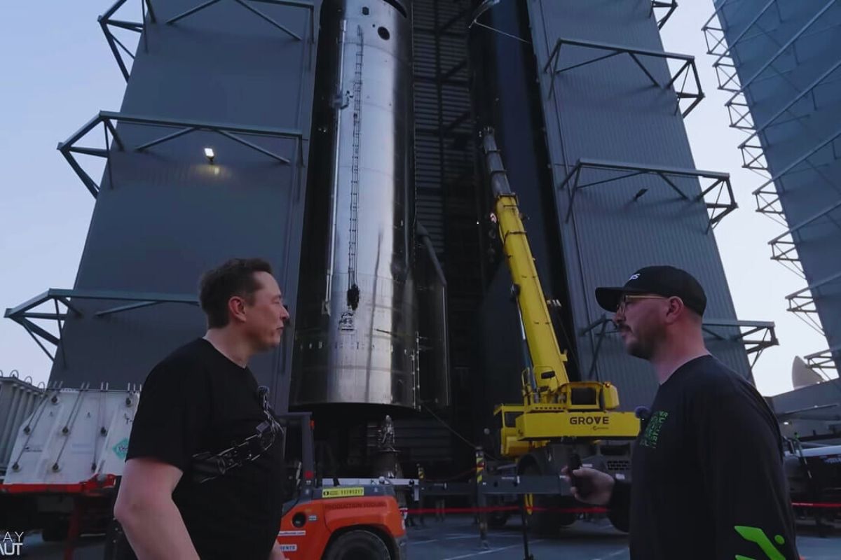 Elon Musk Tours SpaceX Starfactory Rocket Site